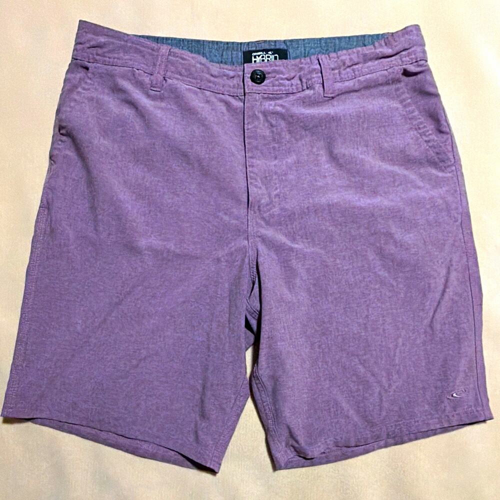 O'Neill Hybrid Shorts Men's 34 Wine Chino Stretch Flat Front Pockets 10" Inseam